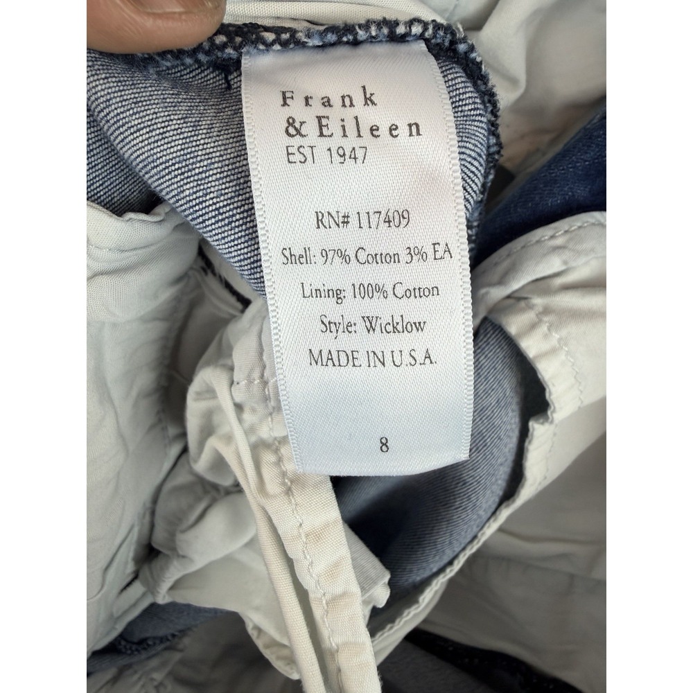 Frank and Eileen Est 1947 Wicklow Italian Chino Denim Pants Raw Hem Blue Siz 8 - Picture 3 of 7